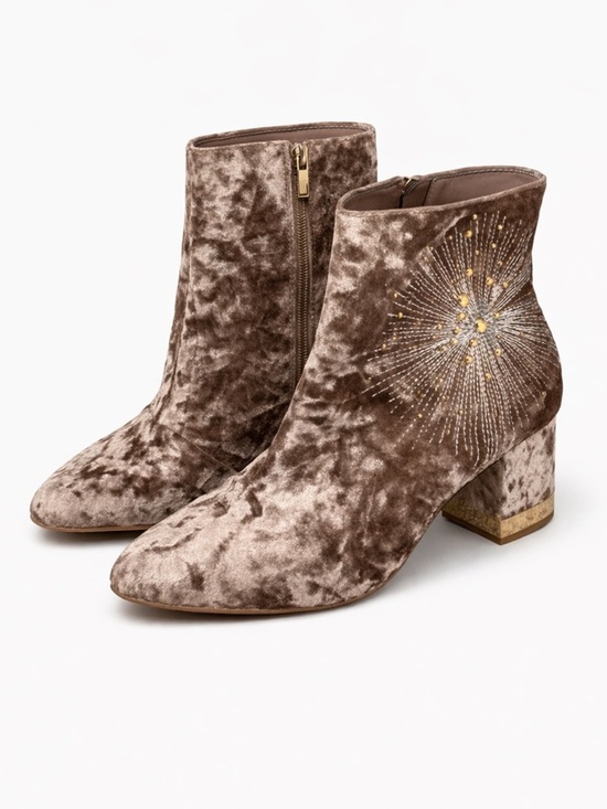 Shoes - Crushed Velvet Embellished Ankle Boots in Blush/Brown/Mauve size 10